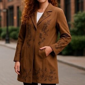 Vintage Chris T Long Trench Coat Beaded Design Boho Glam Statement Piece Size 18